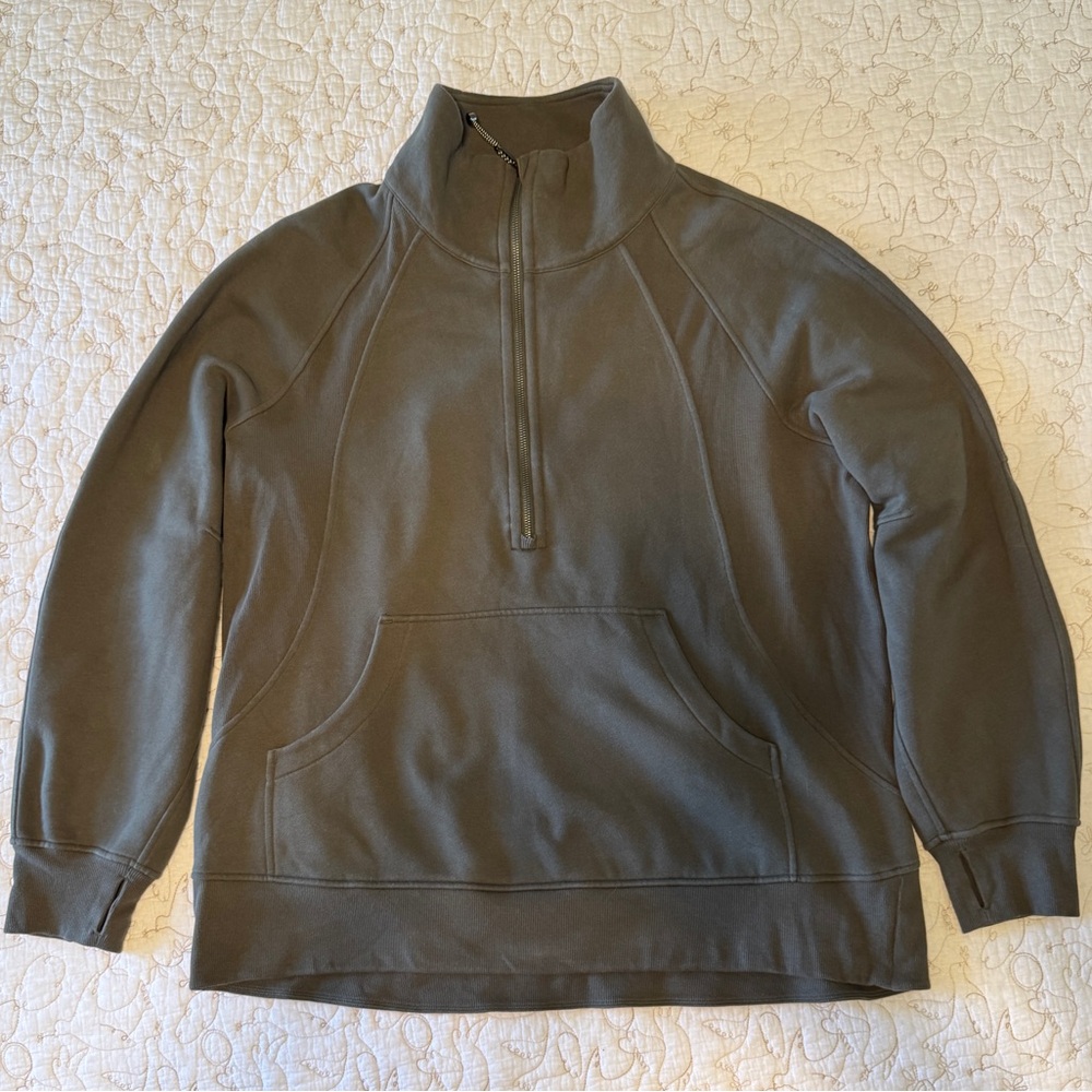 Women’s Scuba Oversized Funnel-Neck Half Zip Long in Army Green XL/XXL